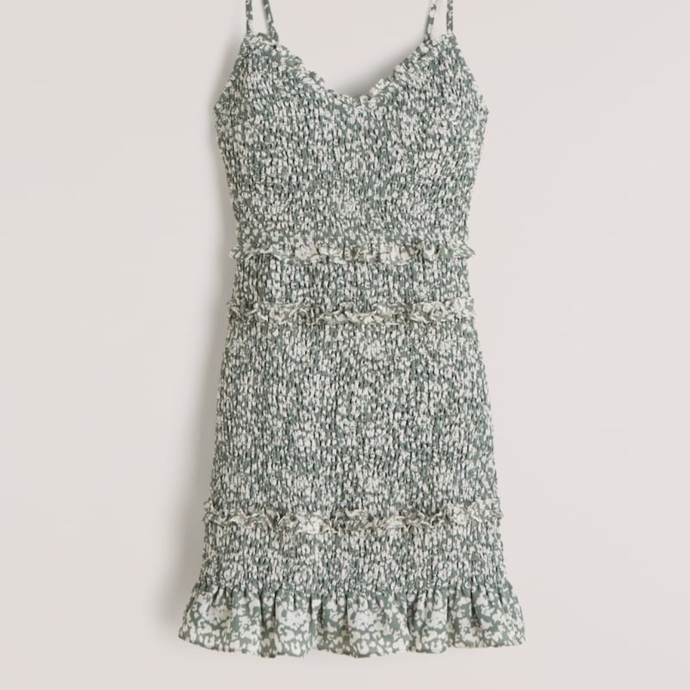 ABERCROMBIE & FITCH Smocked Green Mini Dress